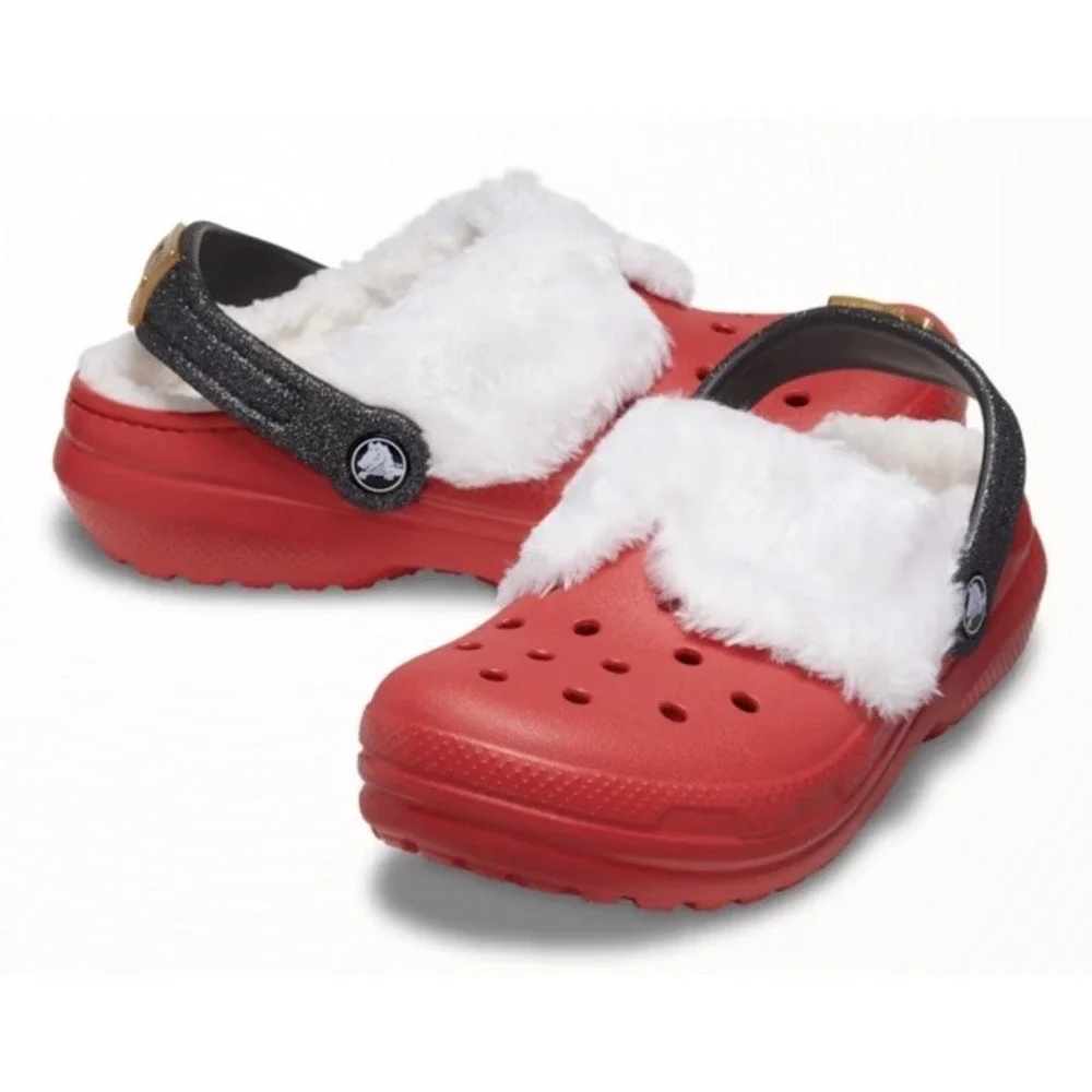 Crocs Classic Lined Santa Christmas Clogs Youth cozy‎ winter Children's 9
